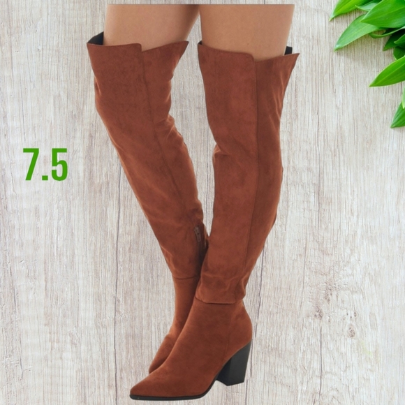 Coutgo Womens Lug Sole Over the Knee Boots Round  Platform Chunky Heel, 7.5 - Picture 1 of 11